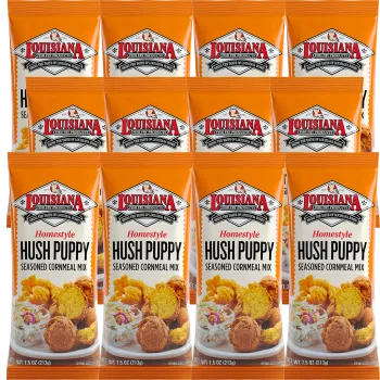 Louisiana Fish Fry Hush Puppy Seasoned Cornmeal Mix 7.5 oz - Pack of 12