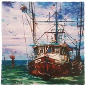 Shrimp Boat Trivet Plate Shrimp Boat Trivet Plate